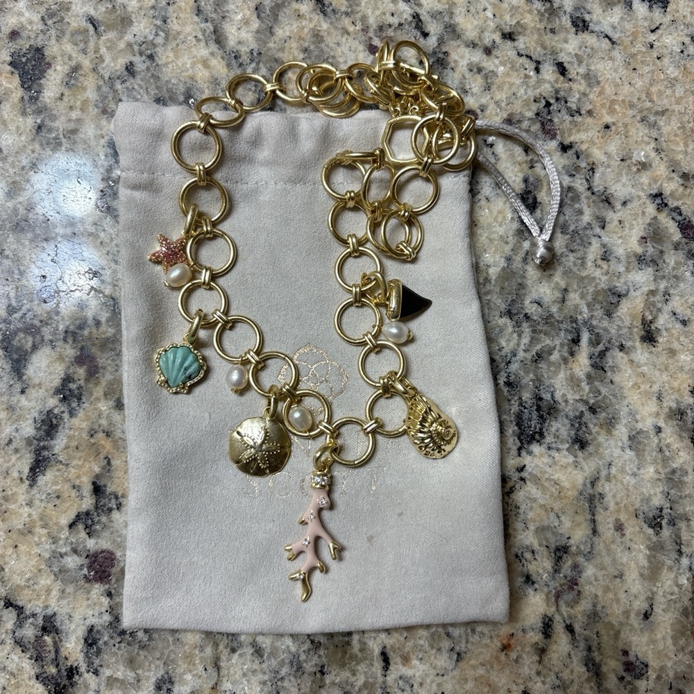 Kendra Scott Gold Necklace with Pink and Turquoise Charms
